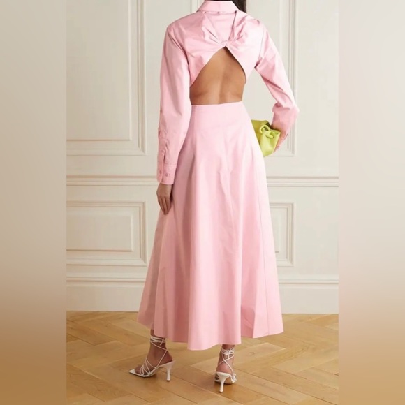 Nina Ricci Open Back Cotton Silk Blend Poplin Midi Shirt Dress In Pink 36 $1,790 - Picture 2 of 16